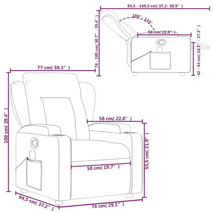 Fauteuil de massage inclinable, Tissu polyester noir, Accoudoirs réglables, Plusieurs niveaux d'inclinaison