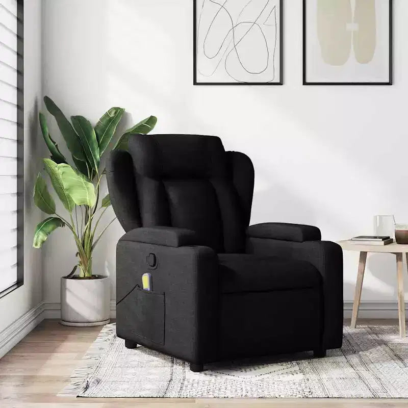 Fauteuil de massage inclinable, Tissu polyester noir, Accoudoirs réglables, Plusieurs niveaux d'inclinaison