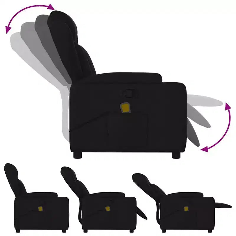 Fauteuil de massage inclinable, Tissu polyester noir, Accoudoirs réglables, Plusieurs niveaux d'inclinaison