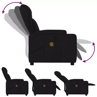Fauteuil de massage inclinable, Tissu polyester noir, Accoudoirs réglables, Plusieurs niveaux d'inclinaison