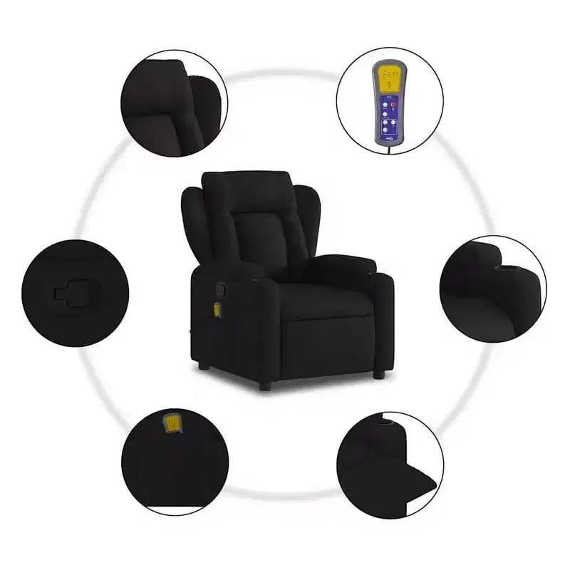 Fauteuil de massage inclinable, Tissu polyester noir, Accoudoirs réglables, Plusieurs niveaux d'inclinaison