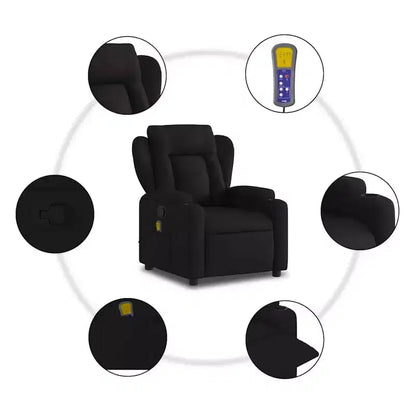 Fauteuil de massage inclinable, Tissu polyester noir, Accoudoirs réglables, Plusieurs niveaux d'inclinaison
