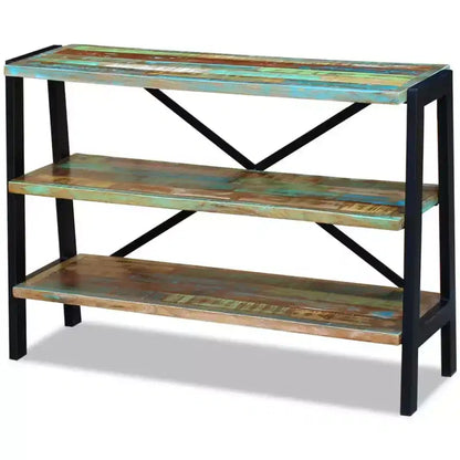 Buffet en bois massif recyclé avec cadre en acier, 3 étagères ouvertes, style vintage fait main