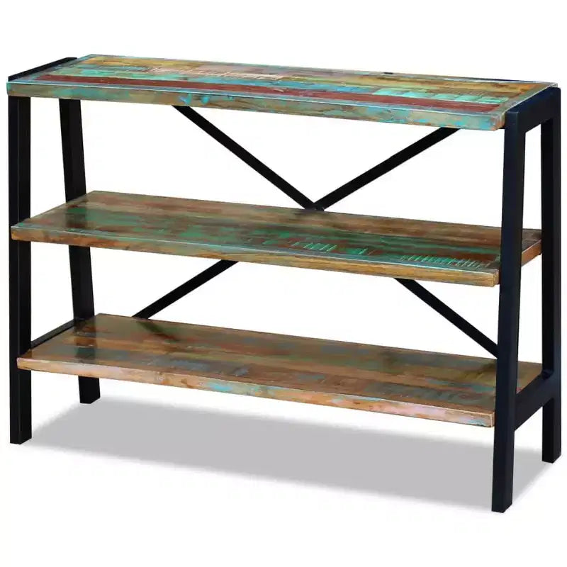 Buffet en bois massif recyclé avec cadre en acier, 3 étagères ouvertes, style vintage fait main