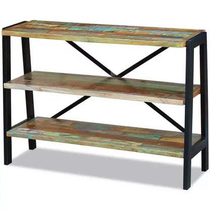 Buffet en bois massif recyclé avec cadre en acier, 3 étagères ouvertes, style vintage fait main