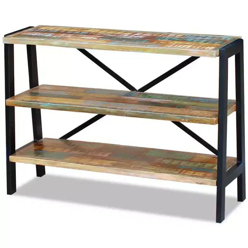 Buffet en bois massif recyclé avec cadre en acier, 3 étagères ouvertes, style vintage fait main