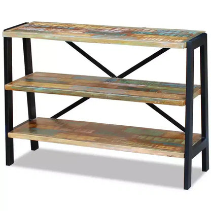 Buffet en bois massif recyclé avec cadre en acier, 3 étagères ouvertes, style vintage fait main