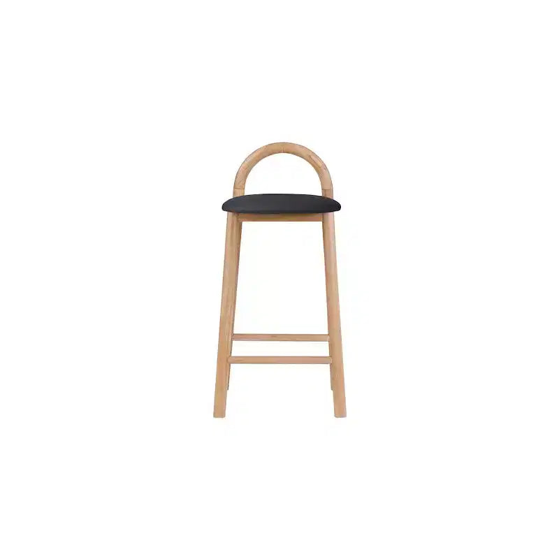 Tabouret de comptoir en cuir végétalien noir, structure en bois massif finition naturelle, design contemporain