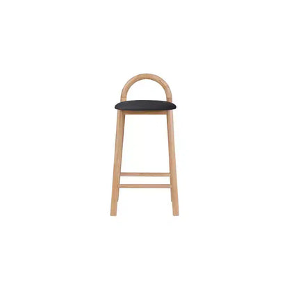 Tabouret de comptoir en cuir végétalien noir, structure en bois massif finition naturelle, design contemporain