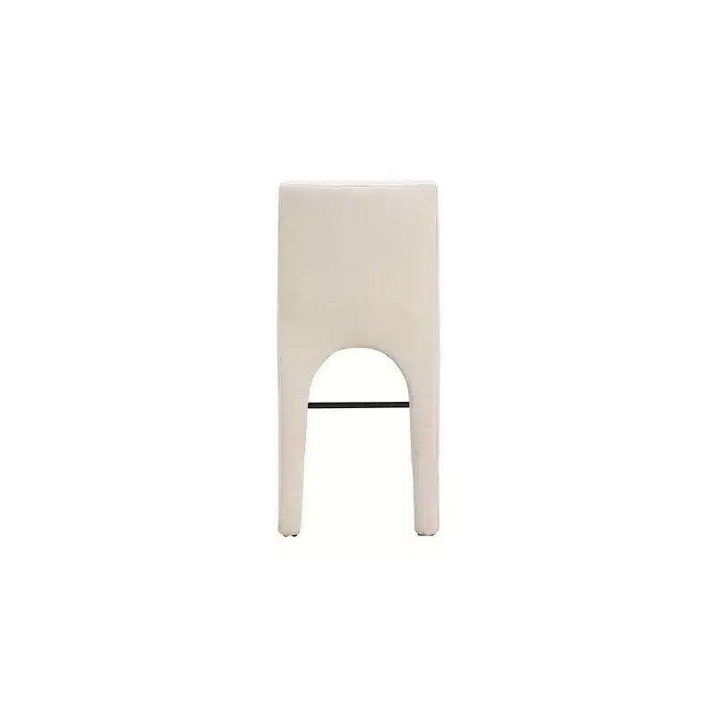 Tabouret de comptoir en tissu texturé lin beige, design Art Déco, cadre en fer arqué, dossier mi-hauteur