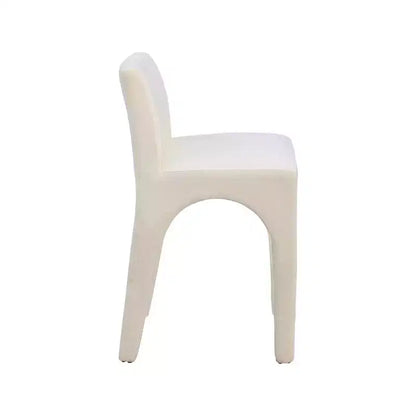Tabouret de comptoir en tissu texturé lin beige, design Art Déco, cadre en fer arqué, dossier mi-hauteur
