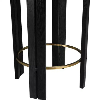 Tabouret de comptoir en cuir vegan noir, repose-pieds en laiton brossé, sans dossier, design contemporain