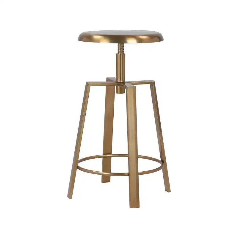 Tabouret de bar/comptoir réglable en fer doré, sans dossier, sans accoudoirs, design contemporain, hauteur 61-74 cm