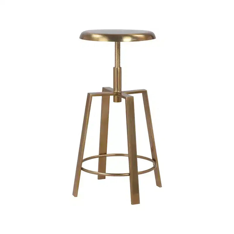 Tabouret de bar/comptoir réglable en fer doré, sans dossier, sans accoudoirs, design contemporain, hauteur 61-74 cm