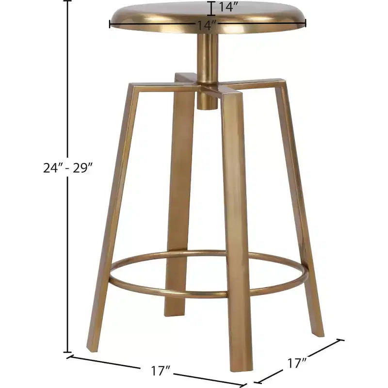 Tabouret de bar/comptoir réglable en fer doré, sans dossier, sans accoudoirs, design contemporain, hauteur 61-74 cm