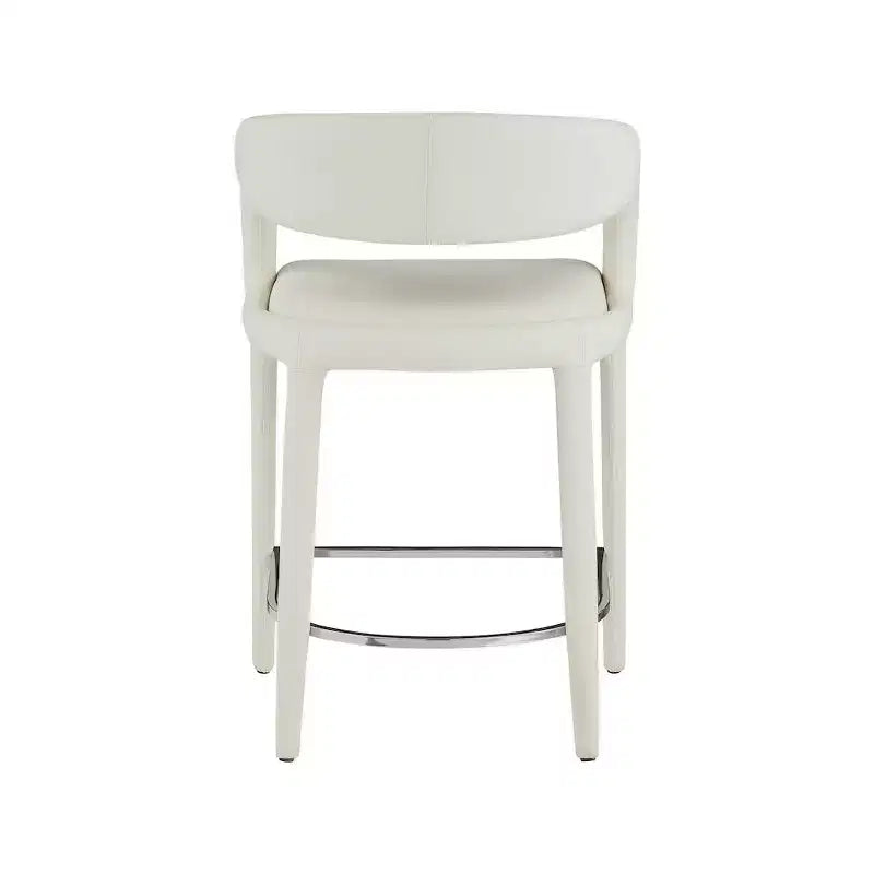 Tabouret de comptoir en similicuir végétalien crème, dossier arrondi, entièrement rembourré, design contemporain