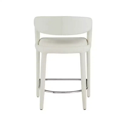 Tabouret de comptoir en similicuir végétalien crème, dossier arrondi, entièrement rembourré, design contemporain