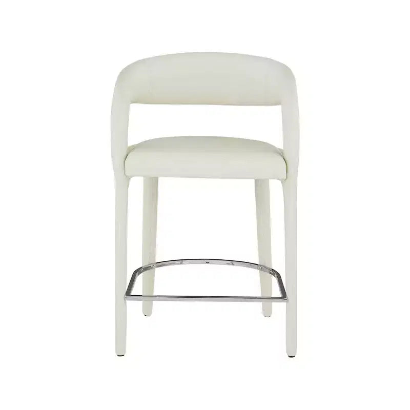 Tabouret de comptoir en similicuir végétalien crème, dossier arrondi, entièrement rembourré, design contemporain