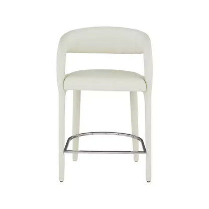 Tabouret de comptoir en similicuir végétalien crème, dossier arrondi, entièrement rembourré, design contemporain