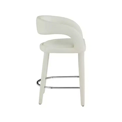 Tabouret de comptoir en similicuir végétalien crème, dossier arrondi, entièrement rembourré, design contemporain