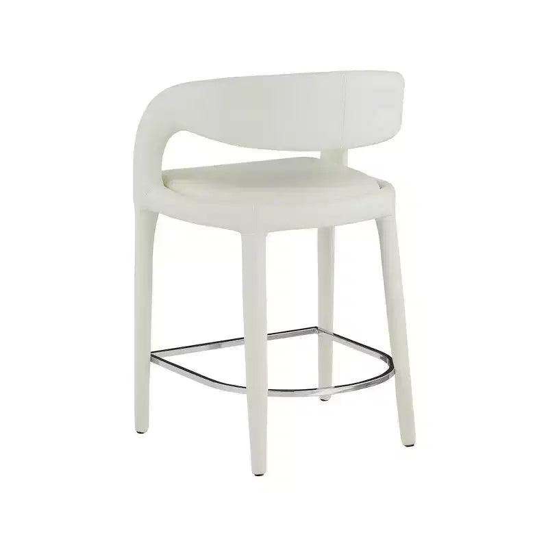 Tabouret de comptoir en similicuir végétalien crème, dossier arrondi, entièrement rembourré, design contemporain
