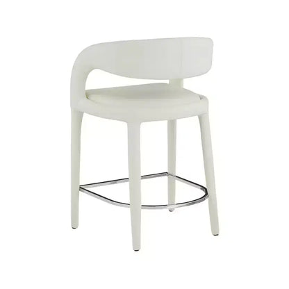 Tabouret de comptoir en similicuir végétalien crème, dossier arrondi, entièrement rembourré, design contemporain