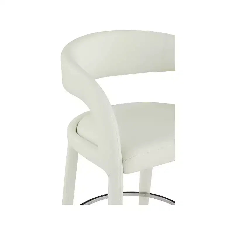 Tabouret de comptoir en similicuir végétalien crème, dossier arrondi, entièrement rembourré, design contemporain