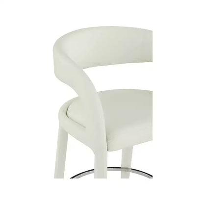 Tabouret de comptoir en similicuir végétalien crème, dossier arrondi, entièrement rembourré, design contemporain