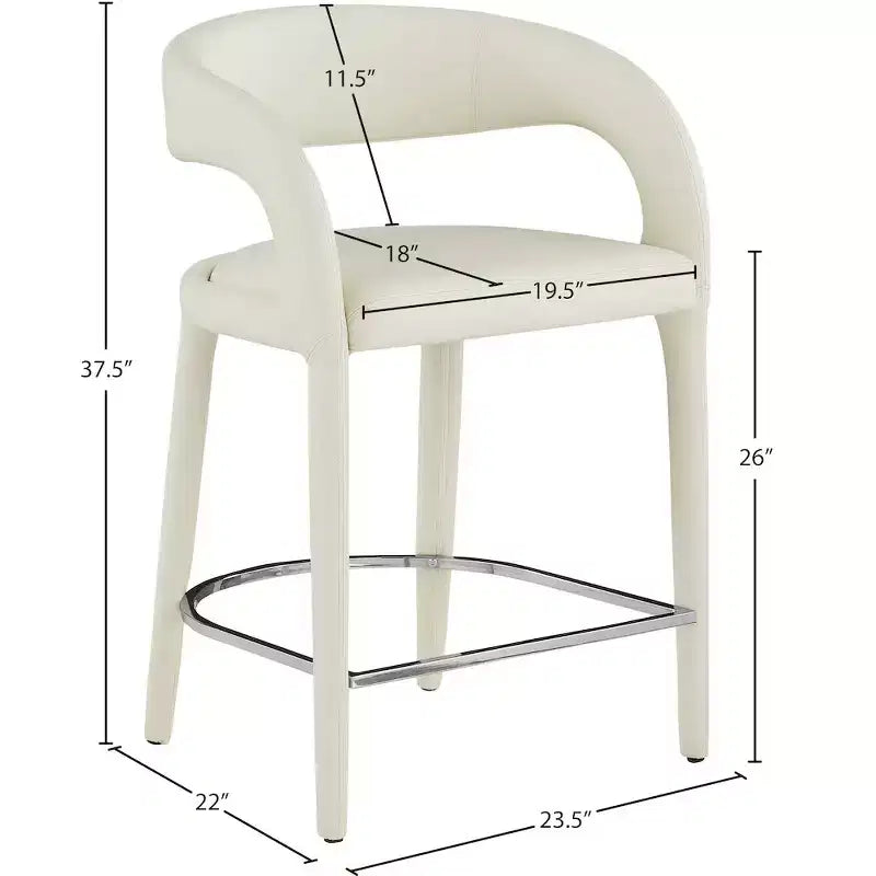 Tabouret de comptoir en similicuir végétalien crème, dossier arrondi, entièrement rembourré, design contemporain