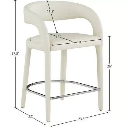 Tabouret de comptoir en similicuir végétalien crème, dossier arrondi, entièrement rembourré, design contemporain