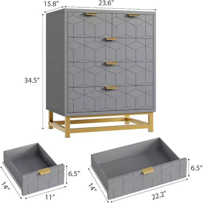 Commode grise à 5 tiroirs avec piètement métallique – Commode moderne pour chambre, salon et rangement de dressing