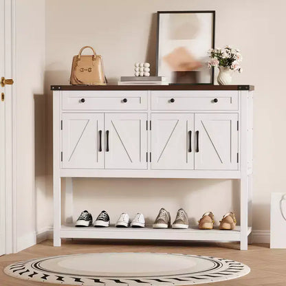 47.2 Table console de ferme, avec 2 tiroirs, 4 portes et étagère ouverte, meuble bar à café, buffet étroit pour cuisine, couloir, salon