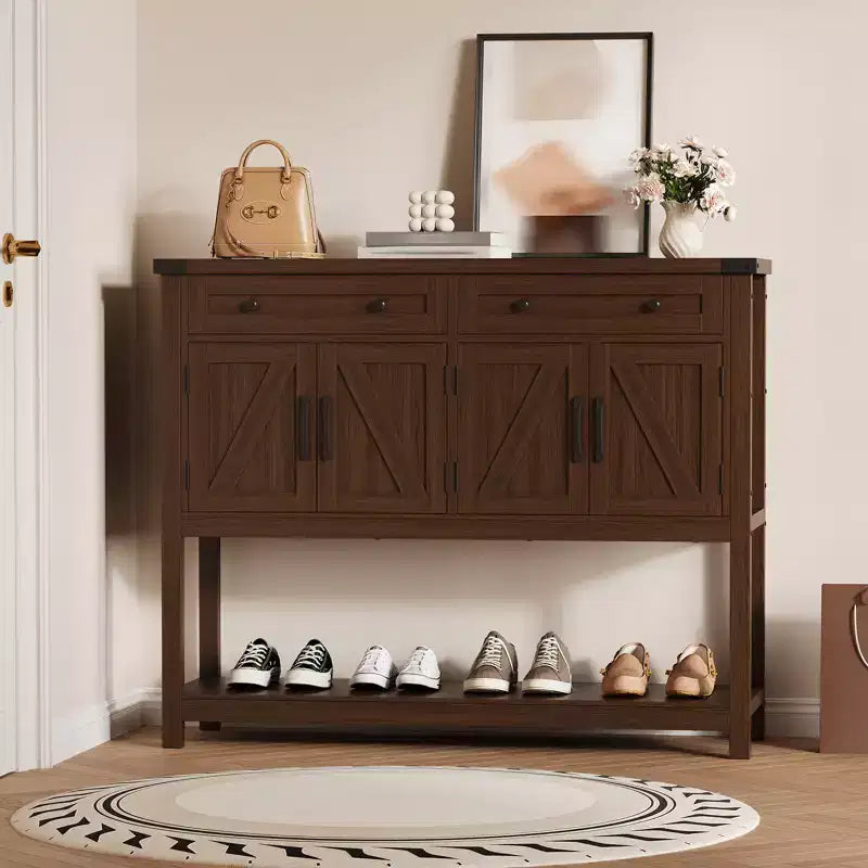 47.2 Table console de ferme, avec 2 tiroirs, 4 portes et étagère ouverte, meuble bar à café, buffet étroit pour cuisine, couloir, salon