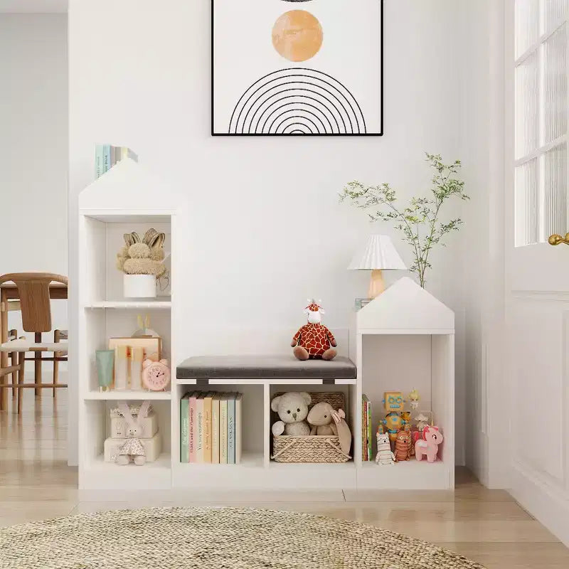 Bibliothèque pour enfants, organisateur de rangement de jouets avec siège, étagère pour enfants, banc de rangement en bois, armoire de maison de jeu pour chambre d'enfants, salle de jeux, salle de classe, crèche