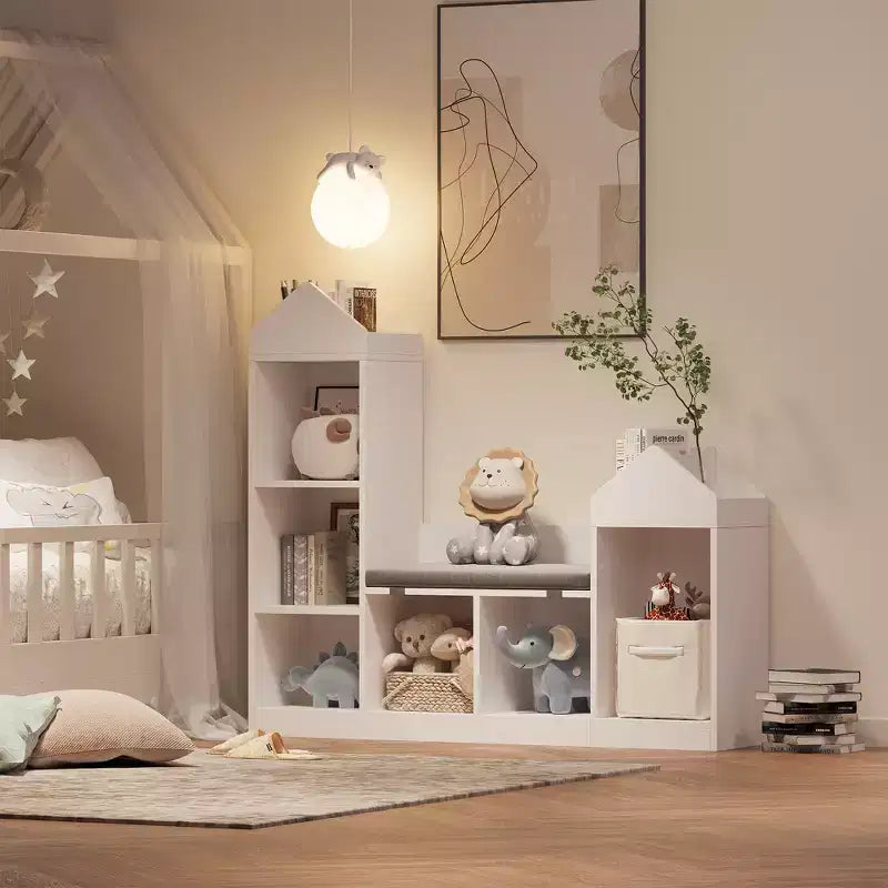 Bibliothèque pour enfants, organisateur de rangement de jouets avec siège, étagère pour enfants, banc de rangement en bois, armoire de maison de jeu pour chambre d'enfants, salle de jeux, salle de classe, crèche