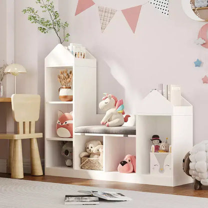 Bibliothèque pour enfants, organisateur de rangement de jouets avec siège, étagère pour enfants, banc de rangement en bois, armoire de maison de jeu pour chambre d'enfants, salle de jeux, salle de classe, crèche