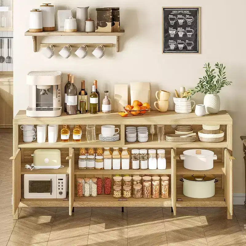 Meuble de rangement à 3 niveaux avec fentes, portes et poignées, réglable, conçu pour les cuisines, les entrées et les salles à manger