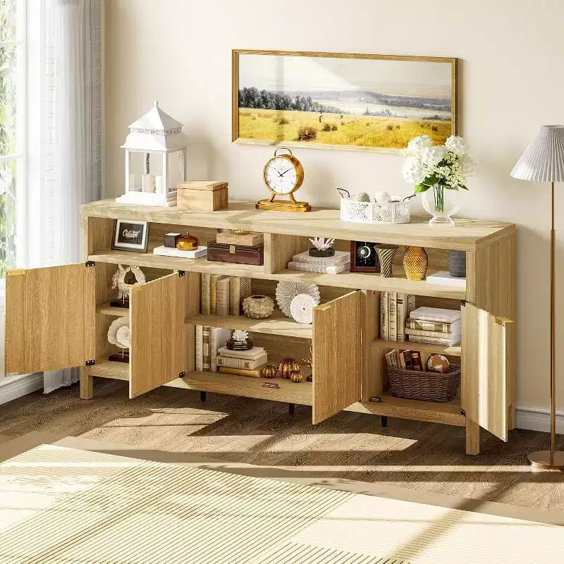 Meuble de rangement à 3 niveaux avec fentes, portes et poignées, réglable, conçu pour les cuisines, les entrées et les salles à manger