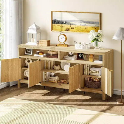 Meuble de rangement à 3 niveaux avec fentes, portes et poignées, réglable, conçu pour les cuisines, les entrées et les salles à manger