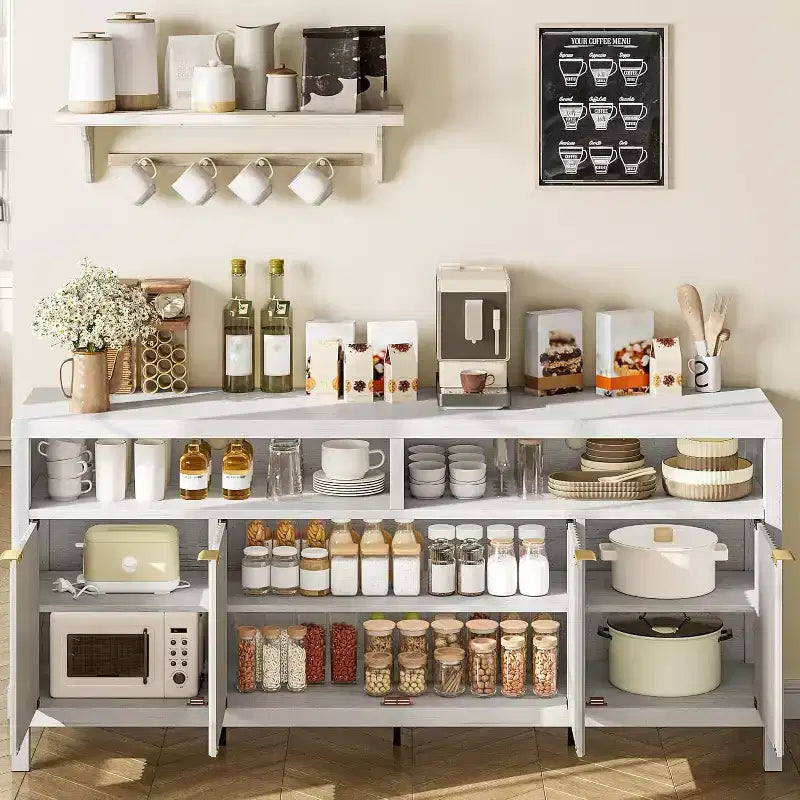 Meuble de rangement à 3 niveaux avec fentes, portes et poignées, réglable, conçu pour les cuisines, les entrées et les salles à manger