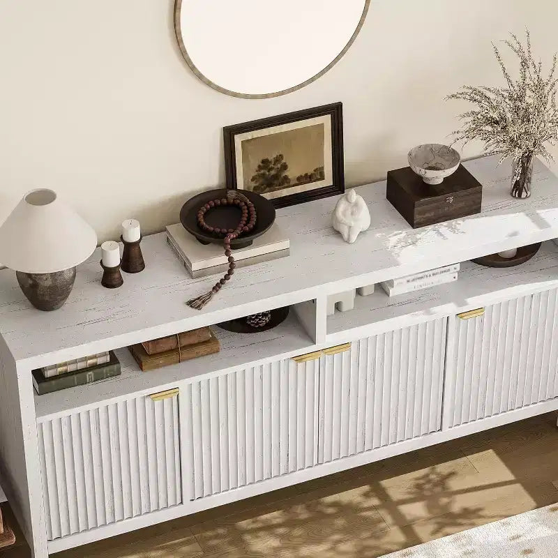 Meuble de rangement à 3 niveaux avec fentes, portes et poignées, réglable, conçu pour les cuisines, les entrées et les salles à manger