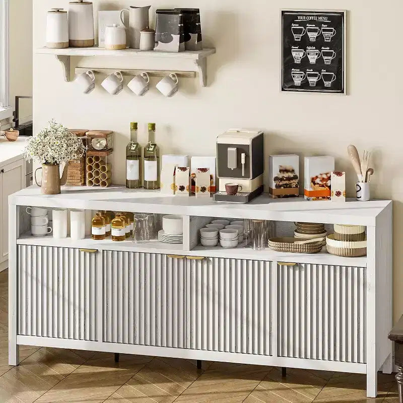 Meuble de rangement à 3 niveaux avec fentes, portes et poignées, réglable, conçu pour les cuisines, les entrées et les salles à manger