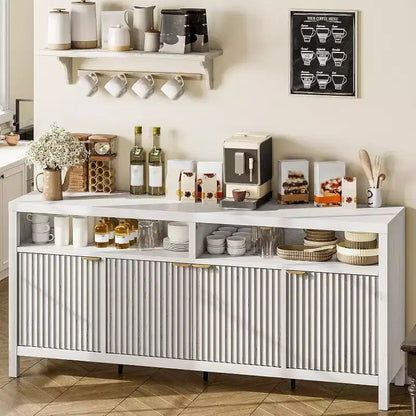 Meuble de rangement à 3 niveaux avec fentes, portes et poignées, réglable, conçu pour les cuisines, les entrées et les salles à manger