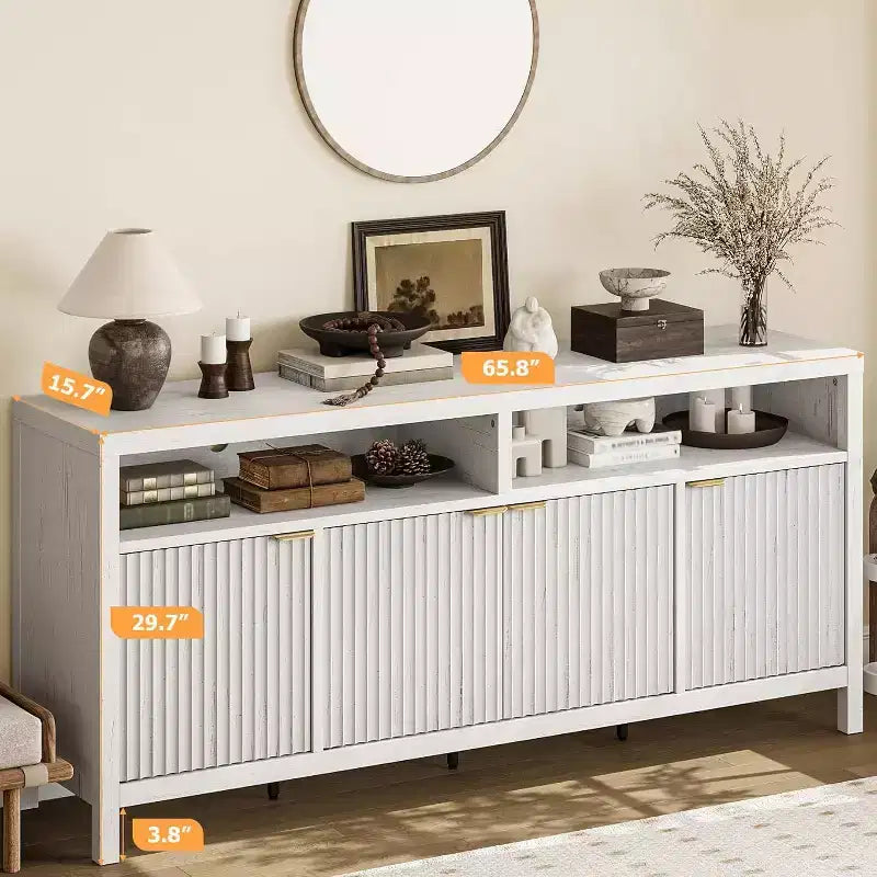 Meuble de rangement à 3 niveaux avec fentes, portes et poignées, réglable, conçu pour les cuisines, les entrées et les salles à manger