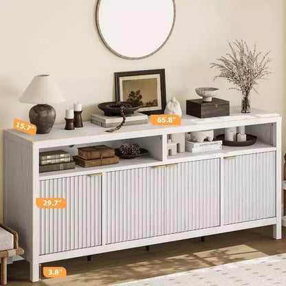 Meuble de rangement à 3 niveaux avec fentes, portes et poignées, réglable, conçu pour les cuisines, les entrées et les salles à manger