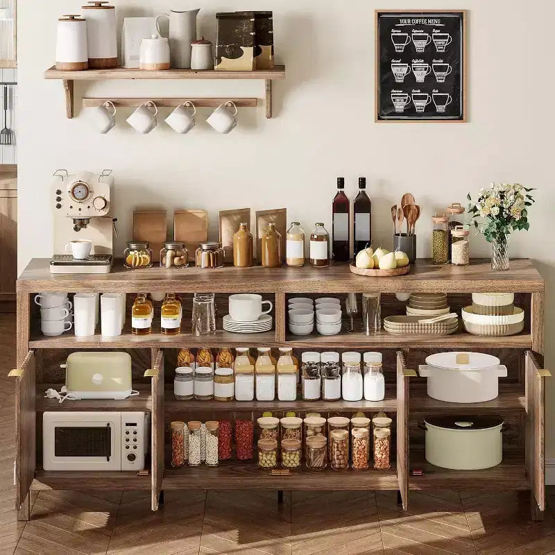 Meuble de rangement à 3 niveaux avec fentes, portes et poignées, réglable, conçu pour les cuisines, les entrées et les salles à manger