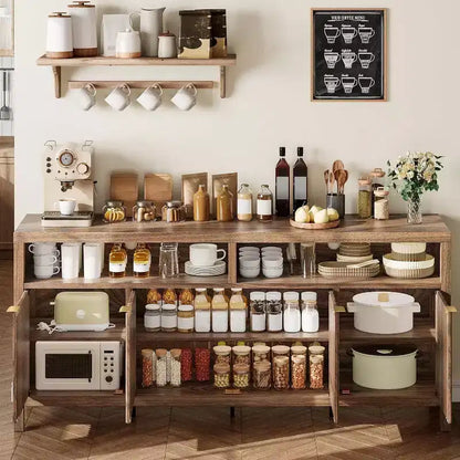Meuble de rangement à 3 niveaux avec fentes, portes et poignées, réglable, conçu pour les cuisines, les entrées et les salles à manger