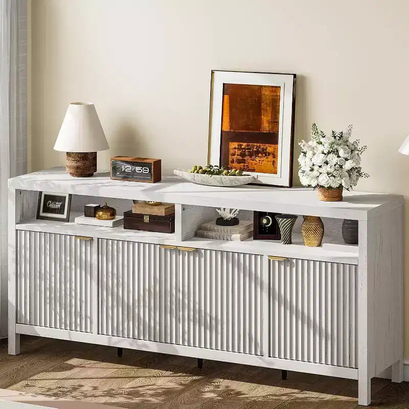 Adjustable 3-layer slotted storage cabinet with doors and handles, designed for kitchens, entrances and dining rooms