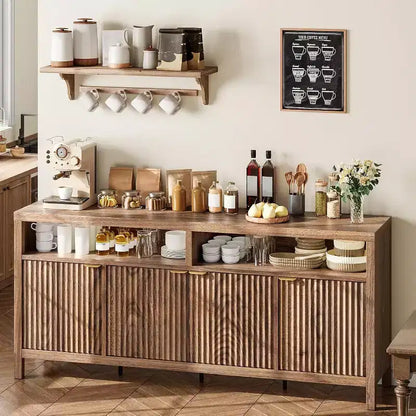 Meuble de rangement à 3 niveaux avec fentes, portes et poignées, réglable, conçu pour les cuisines, les entrées et les salles à manger