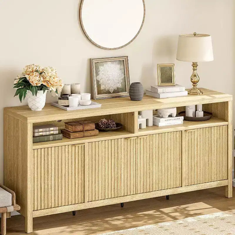 Meuble de rangement à 3 niveaux avec fentes, portes et poignées, réglable, conçu pour les cuisines, les entrées et les salles à manger